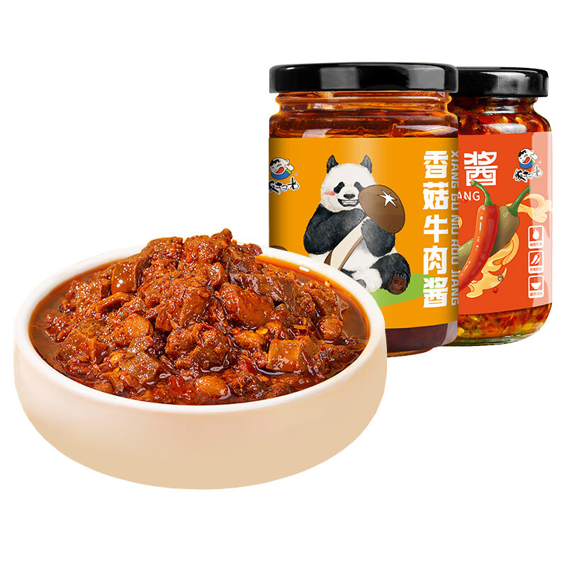 飯掃光 下飯菜  拌飯拌面調(diào)味料 香菇牛肉醬215g+剁椒醬205g