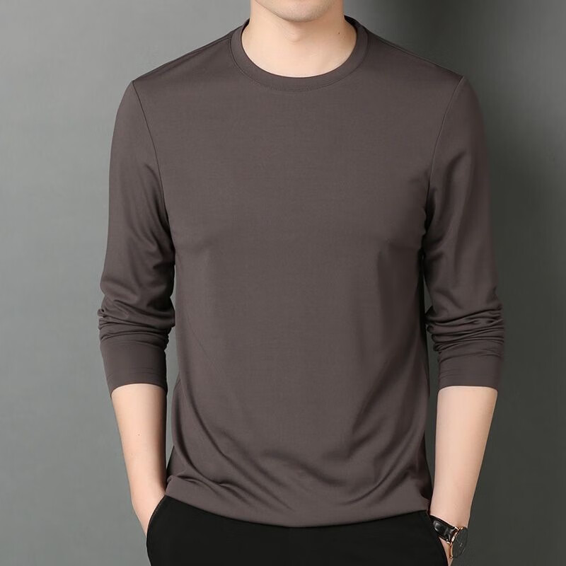 【厂家直供】桑蚕冰丝t恤男长袖薄款春秋卫衣内衣夏季速干圆领冰 黑色圆领长袖 5XL 【建议180-200斤】