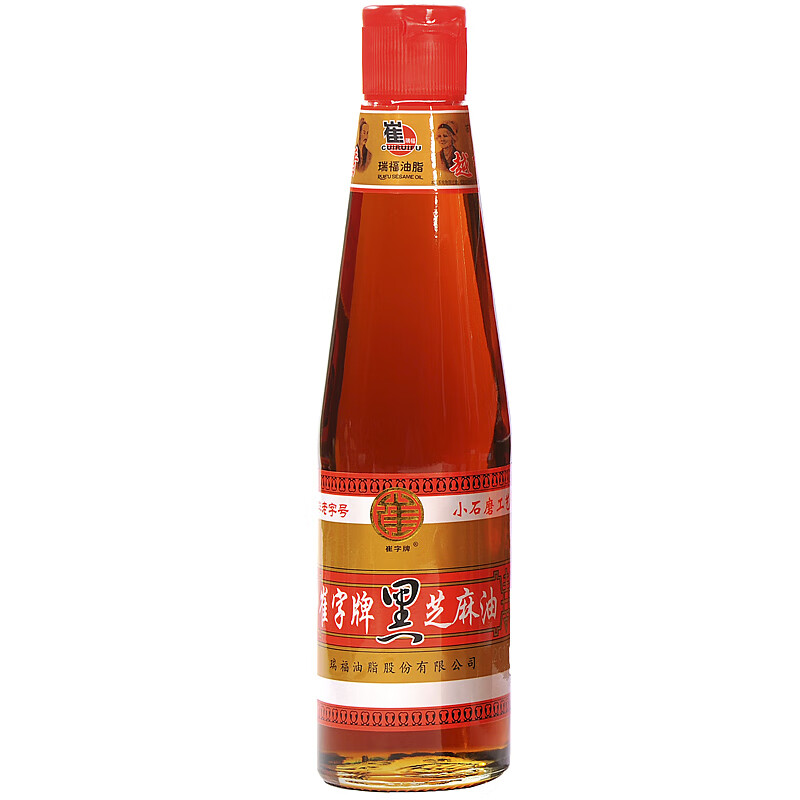 崔字牌小磨純黑芝麻油448ml無(wú)添加純香油涼拌菜炒菜火鍋調(diào)味烹飪 【配料只有黑芝麻】黑芝麻香油44