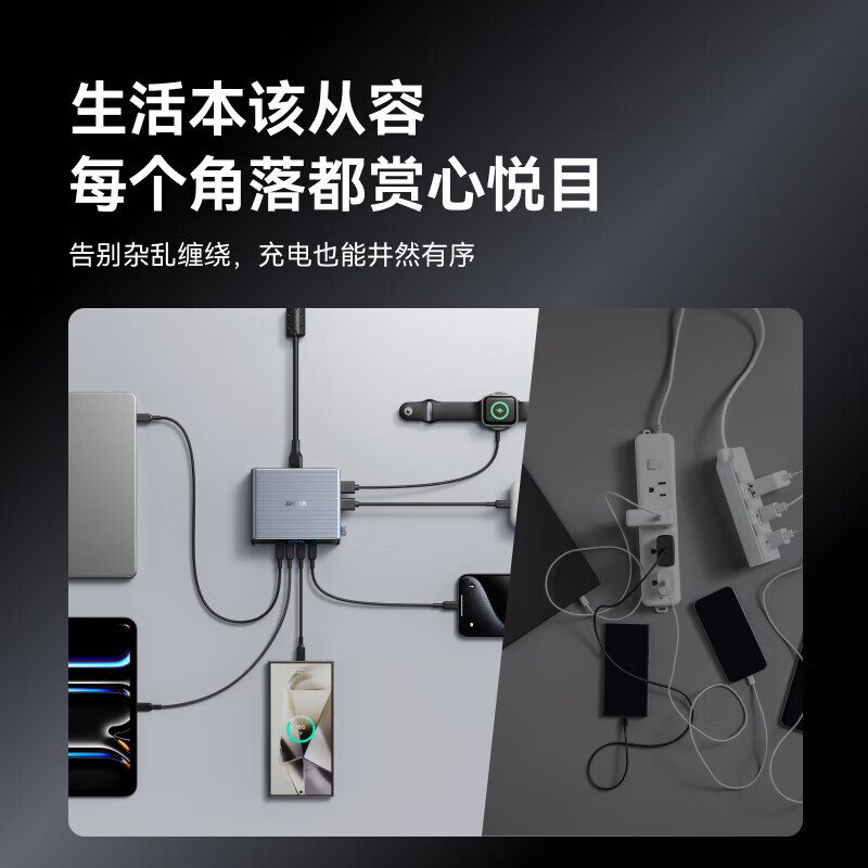 ANKER【苹果17上市】安克桌面充pro250W屏显桌面充电站Prime氮化镓type-c多口快充头适用iphone17笔记本 【250W氮化镓】智能屏显六合一|超级桌面充电站