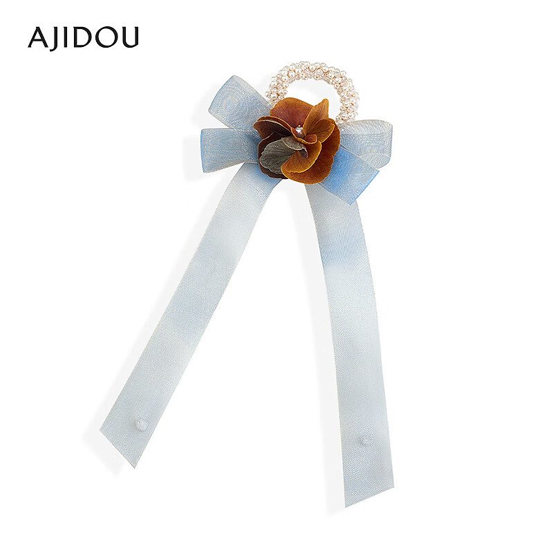 AJIDOU阿吉豆发饰女款庄园旋律系列花朵发圈发绳新年跨年礼物 蓝色缎带+白色珍珠 1个