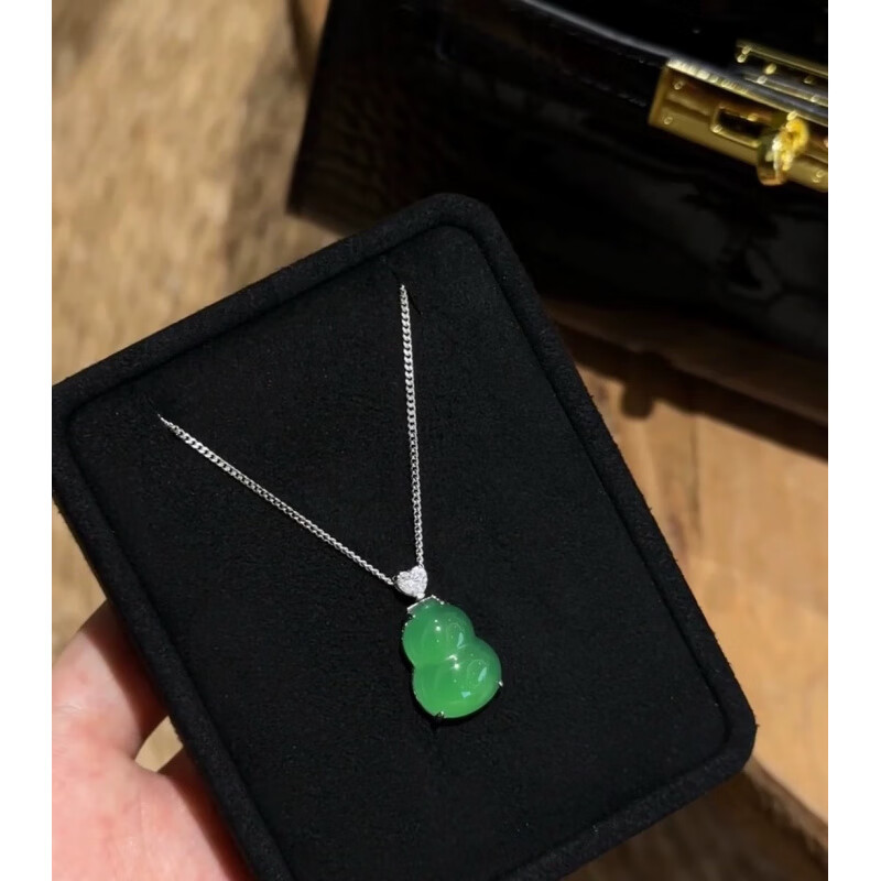 翡宇翡翠葫芦吊坠纯l银不掉色新中式翡翠A货天l然绿葫芦吊坠项女款简 葫芦项链(配链条)