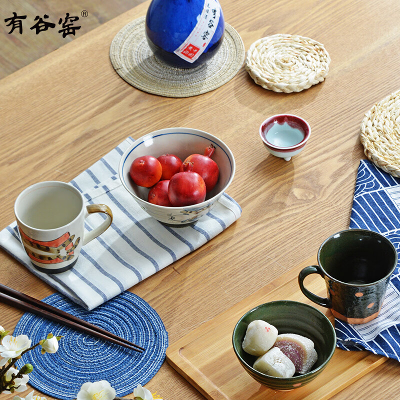 有谷窑日本进口土物轻量杯日式马克杯水杯陶瓷杯办公家用陶瓷釉下彩水杯 土物轻量8.3cm杯 哈罗兔红