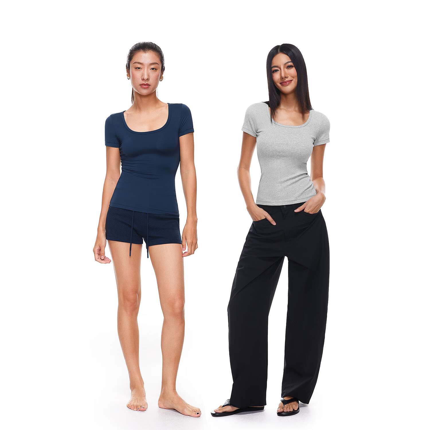 FDR 旗舰店 凉感U领弹力修身短袖t恤女健身运动普拉提训练瑜伽服 藏青色 S