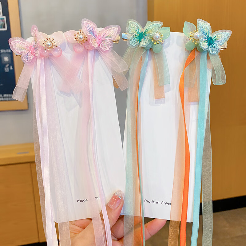 语嬉六一儿童节女童古装汉服头饰古风飘带发夹女孩发卡子中秋发饰公主 2#半夏花开【1对】 无规格