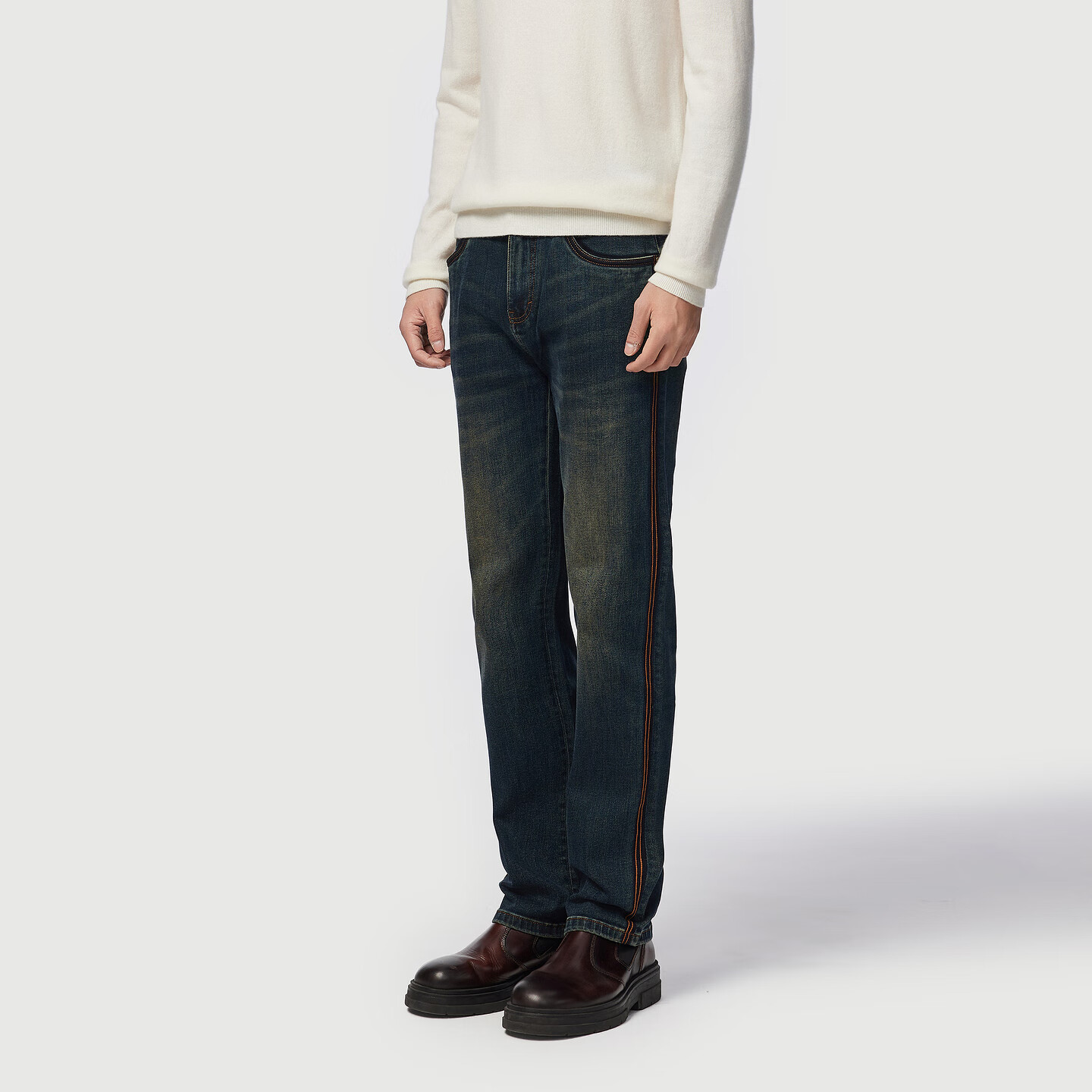 C'N'CCNC【衣服】CNC新款重工压印牛仔裤修身休闲品牌直筒裤子男 牛仔蓝 33 175/84A