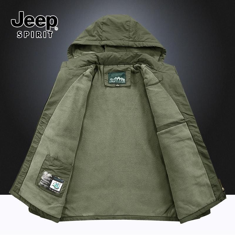 JEEP SPIRIT夹克冲锋衣冬季夹克大码休闲男士加绒加厚防风防水外套冲锋上衣 黑色 2XL(136-150)斤
