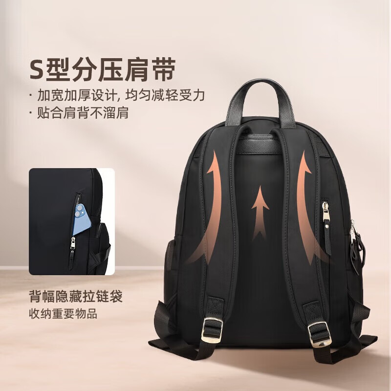 新秀丽(Samsonite)女士双肩包电脑包 放14英寸电脑 精致小个子女包商务出差通勤礼物 优雅黑【14英寸】