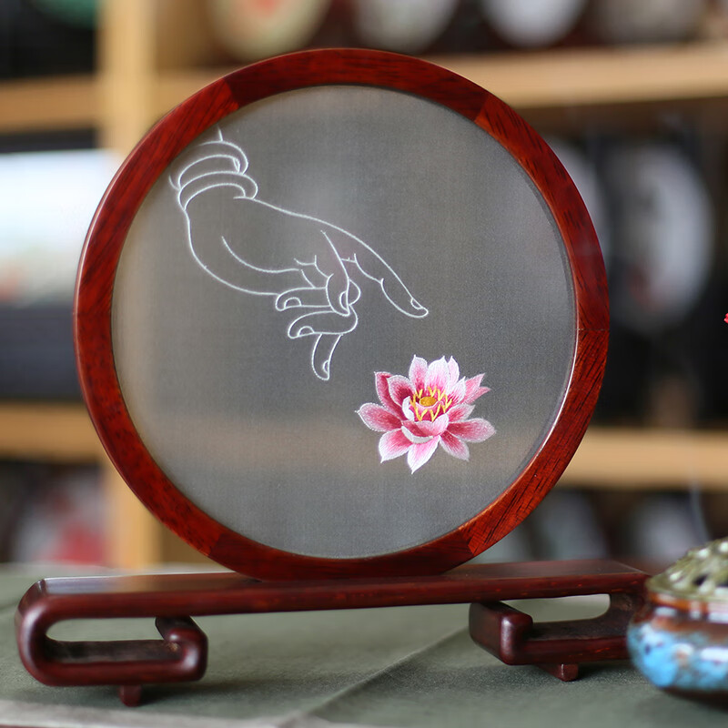 红娘雅绣湘绣手工刺绣成品摆件双面绣禅意国风创意荷花鸟蜀绣苏绣礼物礼盒 事事如意