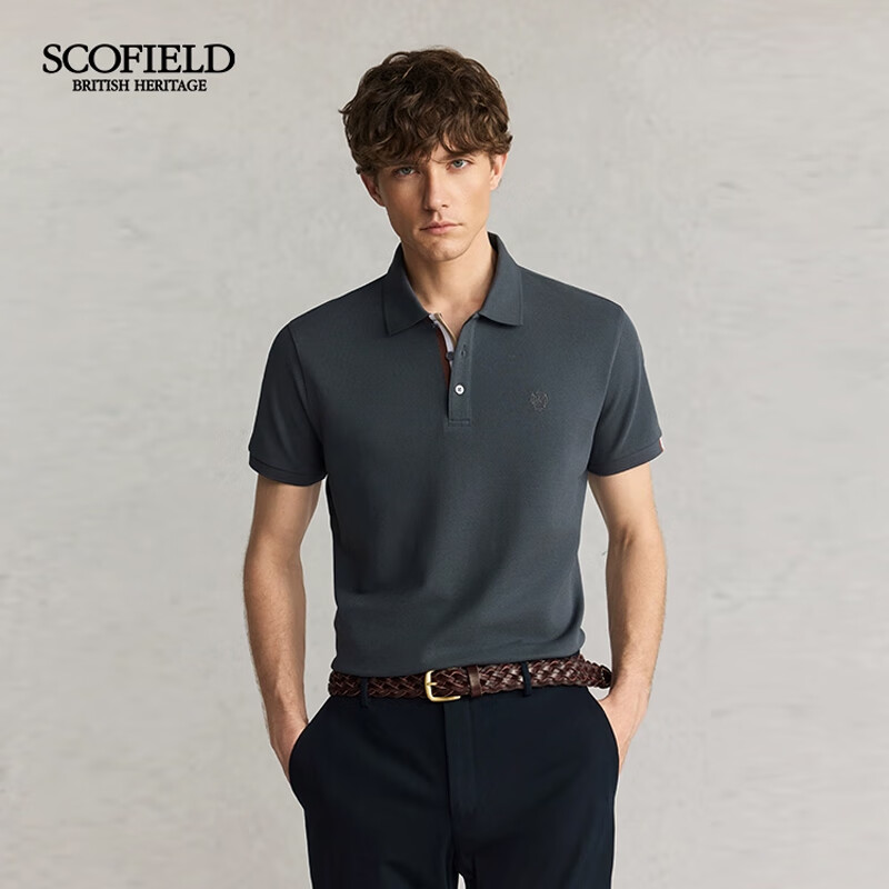 Scofield男士25年夏季新款商务休闲含桑蚕丝棉质透气翻领POLO衫 深灰色 L (175)