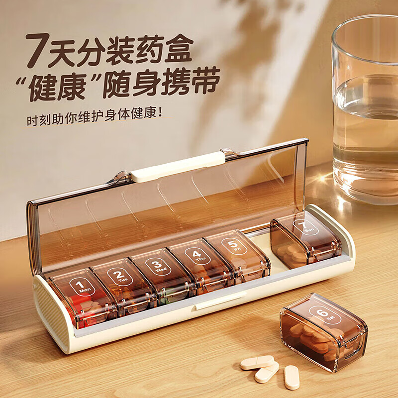 金隆兴药盒一周七天药品分装盒便携式吃药提醒器大容量随身分药器