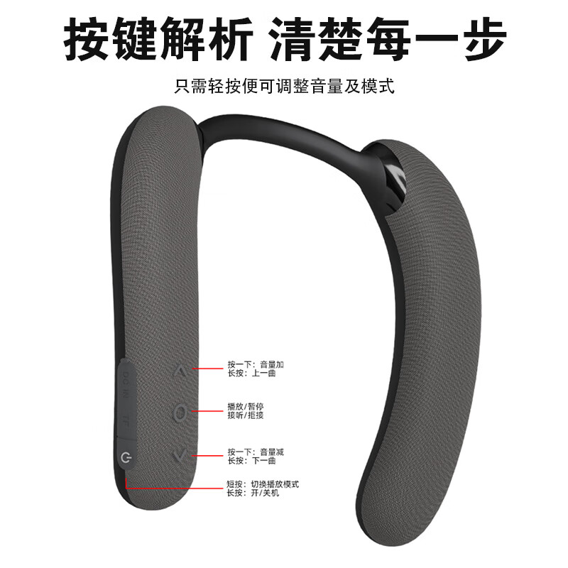 雅奇仕2025新款蓝牙音箱挂脖式超轻量舒适便携潮玩穿搭音乐听书电视户外运动骑行音箱可通话长续航 黑色升级版（蓝牙5.4+长续航） 标配+32G精选歌曲卡+充电头