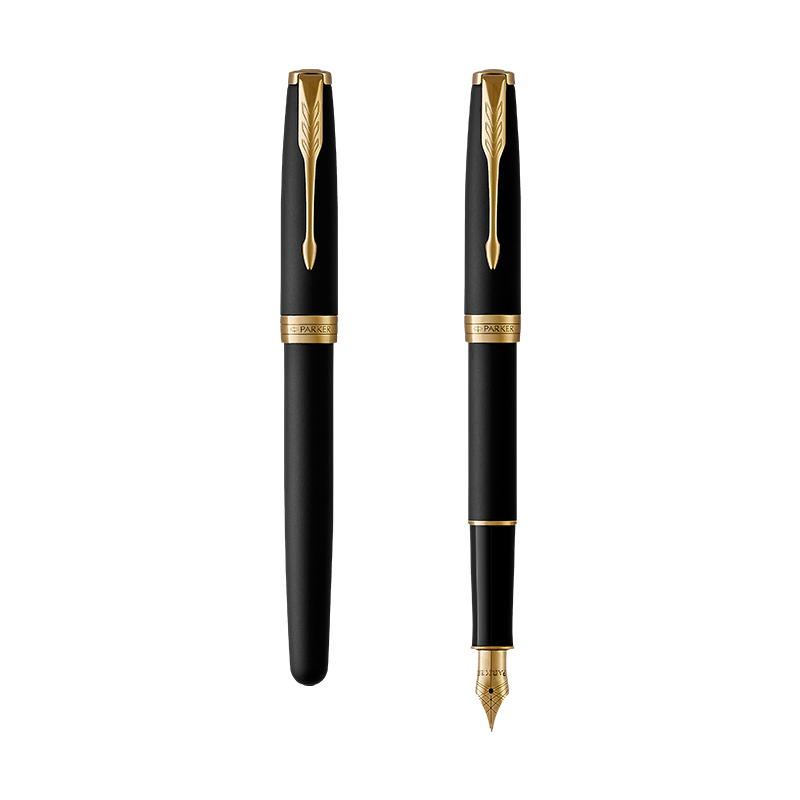 派克（PARKER）钢笔 签字笔 商务办公签字 节礼物 男女生日礼品 卓尔磨砂黑金夹墨水笔