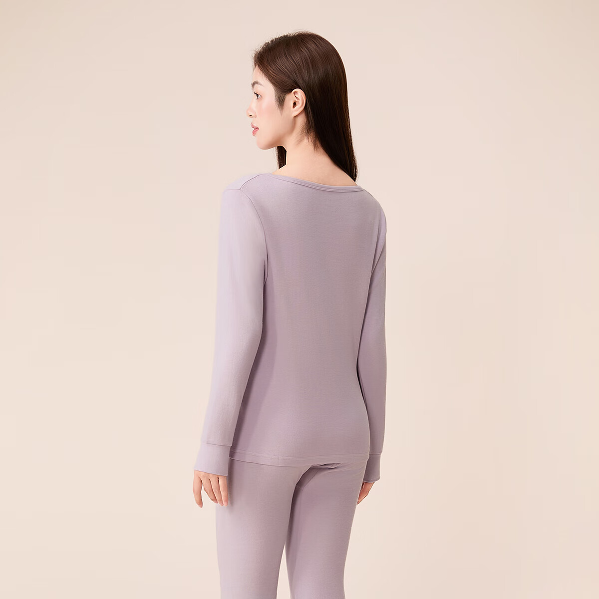 芬腾保暖内衣【100%纯棉 防静电】2025情侣圆领温暖打底套装秋衣秋裤 女款-浅灰紫 L