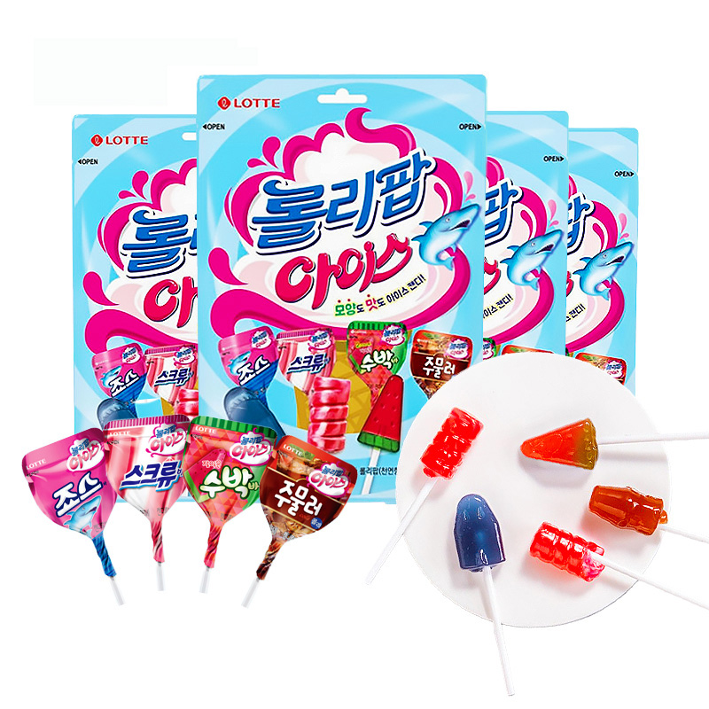 韩国进口乐天洛丽波什锦棒棒糖132g*4袋高颜值可爱儿童糖果零食品s 洛