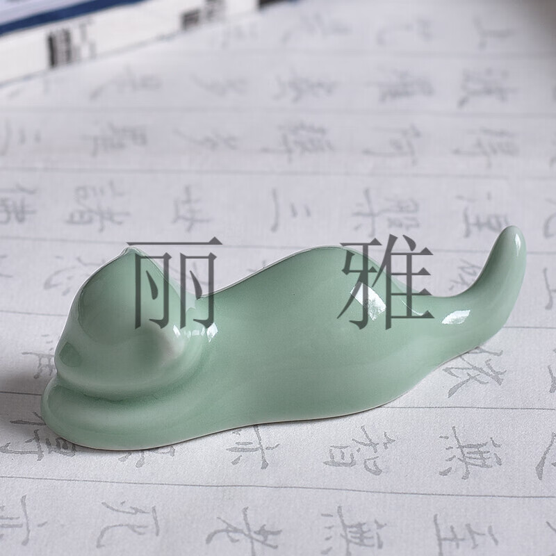 天天練（TT）青瓷筆擱 陶瓷毛筆文房四寶用品多功能鎮(zhèn)尺鎮(zhèn)紙筆山筆擱 弟梅小貓筆擱  0.06kg