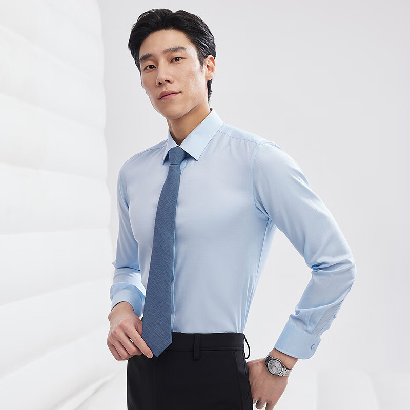 雅戈尔【200支纱+桑蚕丝+羊毛】衬衫男士新品秋冬青年长袖衬衫商务休闲 浅蓝VLTP119698IBY 41 （175/96Y）