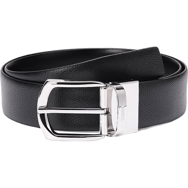 杰尼亞(Zegna)男士針扣可裁剪雙面腰帶B005PZ黑色 寬3.5CM