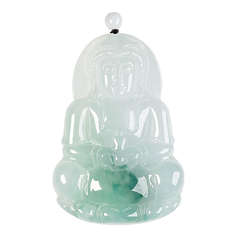 碧玉尊天然冰糯種翡翠觀音淺綠飄花玉墜玉觀音吊墜A貨玉石玉器帶證