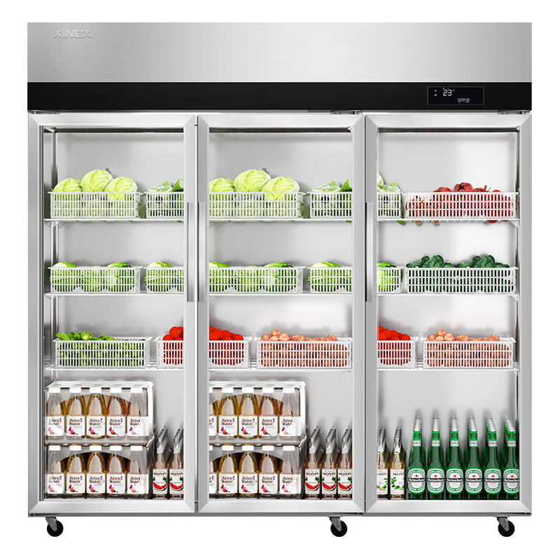 星星展示柜冷藏保鮮柜飲料展示柜鮮花保鮮柜商用冰柜冰箱酒水水果蔬菜展示柜立式冰柜三開門KSC-1871M3