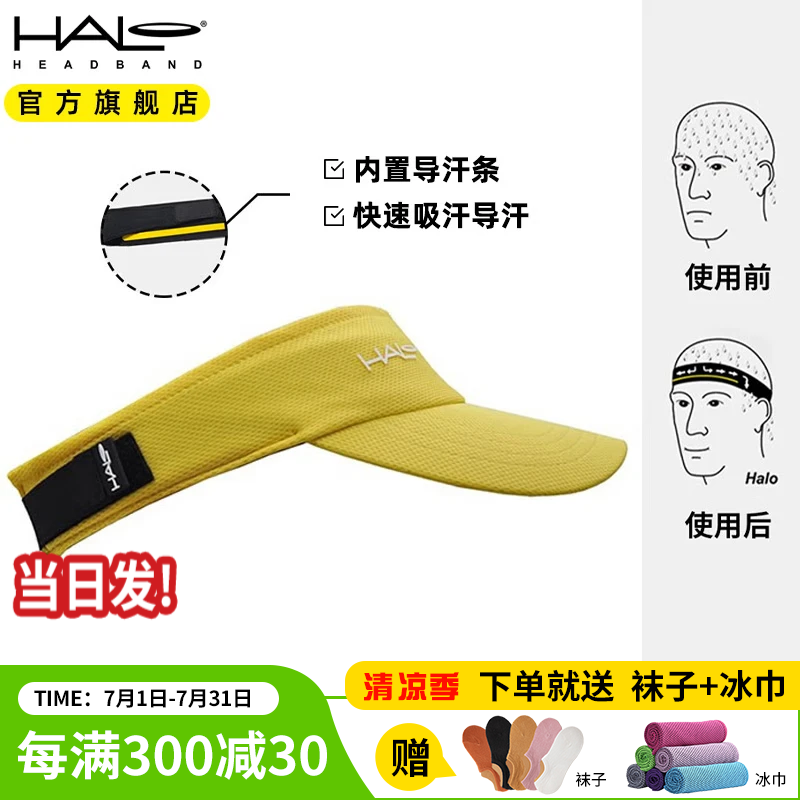HALOHDBAND美國(guó)HALO空頂帽跑步帽專業(yè)馬拉松導(dǎo)汗排汗戶外吸汗遮陽運(yùn)動(dòng)防曬帽 檸檬黃-后粘可調(diào)【防紫外線50+】