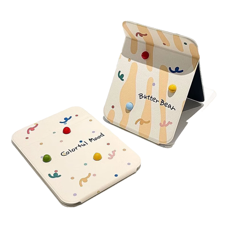 可爱折叠镜子桌面台式化妆镜办公室高颜值学生宿舍便携梳妆镜随身 大号涂鸦球点【21*15cm】