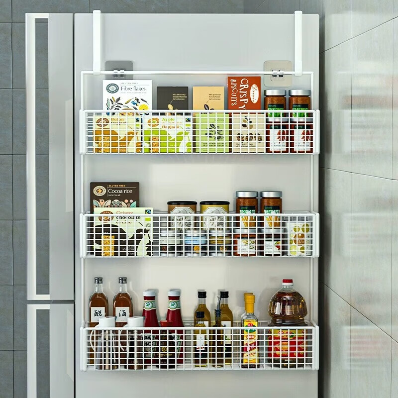 邦林纳冰箱置物架侧面挂架壁挂免打孔厨房用品多功能零食果蔬放菜收纳架 黑色36cm大号三层-挂钩款
