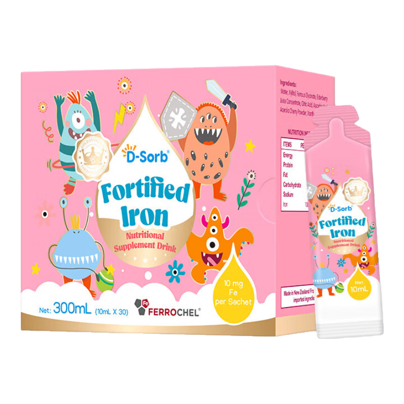 滴適寶（D-Sorb）強化鐵營(yíng)養復合液 甘氨酸螯合鐵兒童寶寶 添加維生素C接骨木莓 300ml（10mlx30袋）