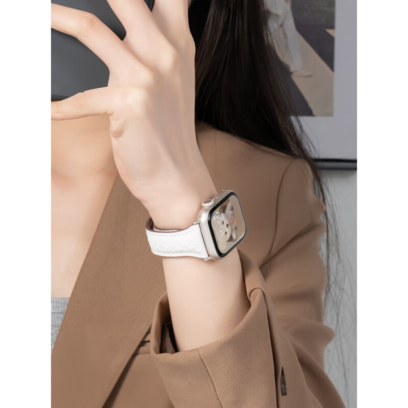 格汇【真皮菱格纹表带】适用苹果手表iwatchs11表带s10/9/8小蛮腰腕带Ultra/se磁吸时尚女款品牌原装 星光色 适用iwatch10/11【42MM表盘】