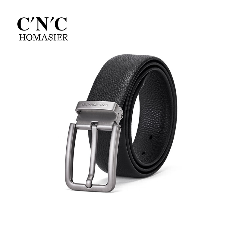 C'N'C·HOMASIER男士皮带时尚牛皮腰带休闲商务针扣真皮品牌轻奢松紧带裤腰带正品 头层牛皮-哑枪【可代写贺卡+高档盒】 110cm