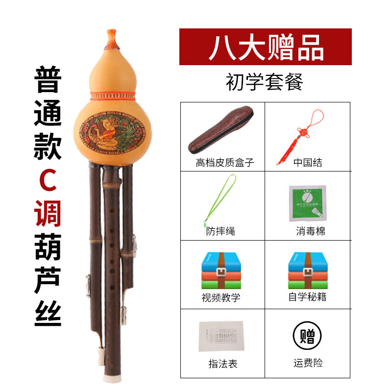 宏藝鳳鳴（HongYiFengMing）白銅紫竹葫蘆絲樂器初學(xué)c調(diào)降B調(diào)小學(xué)生兒童男女自學(xué) 初學(xué)套餐【普通款C調(diào)】