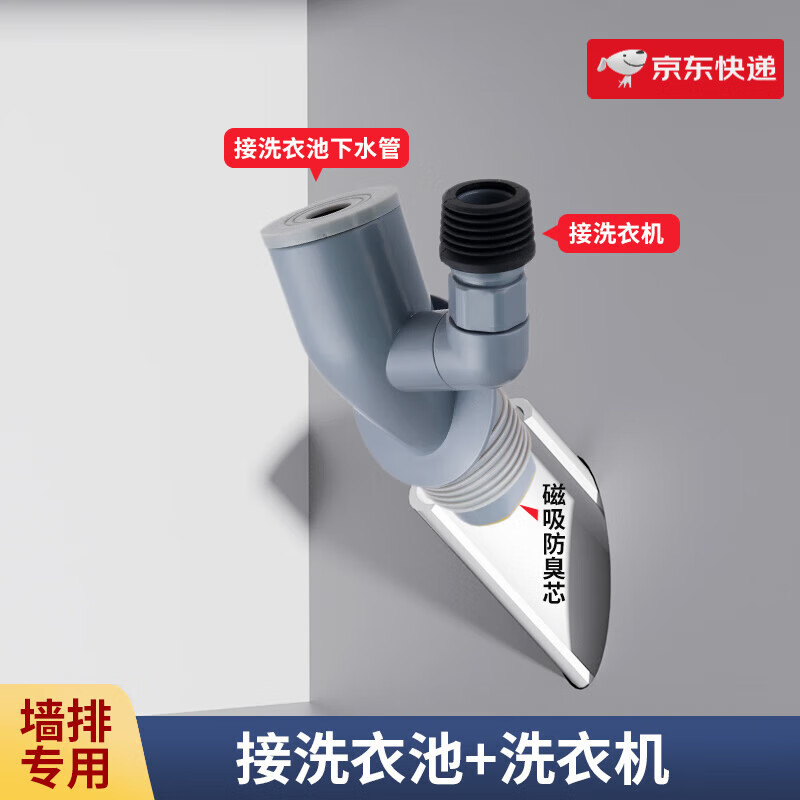 潛水艇（Submarine）45度墻排洗衣機專用下水三通排水管地漏二合一接頭防臭神器 2：洗衣池+洗衣機