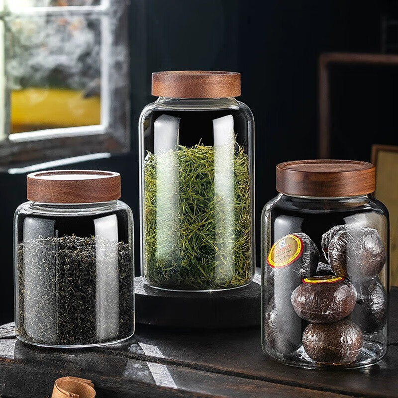 透明玻璃陈皮储存罐大号专用密封罐食品级储物罐干货茶叶罐展示瓶 相思木盖陈皮罐2只+手写贴纸 5L 默认项