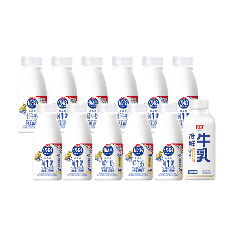 光明优倍高品质鲜牛奶185ml*11瓶+冷鲜牛乳200ml*1瓶早餐新鲜牛奶 优倍鲜牛奶185*11瓶+冷鲜牛乳200