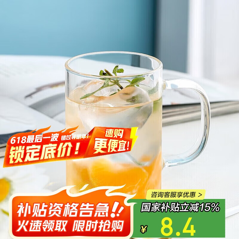 唯铭诺玻璃杯耐高温泡茶杯子男士办公室带把喝水杯单层高硼硅玻璃杯