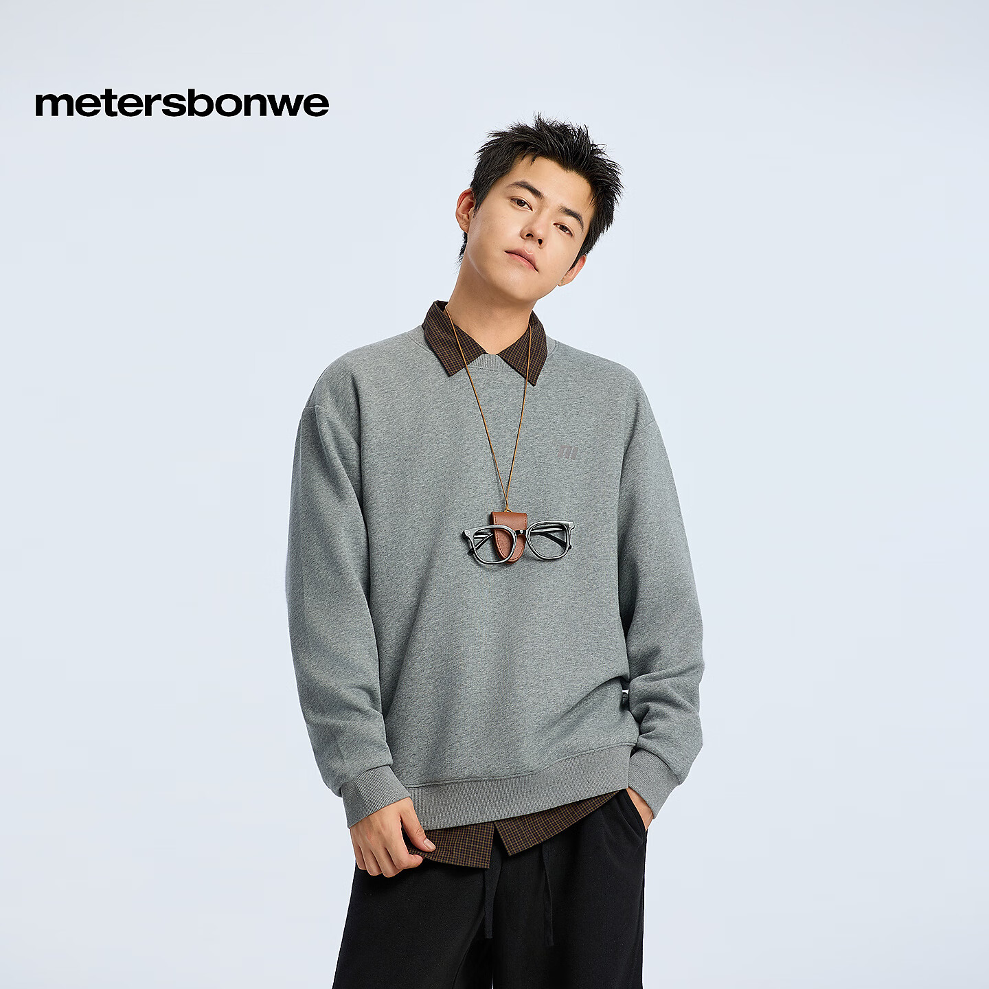 美特斯邦威男女同款春新款圆领字母印花潮流高街美式卫衣男 花灰色 M 170/92A