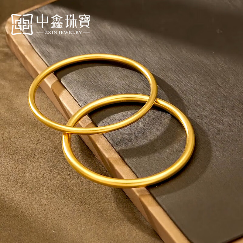 中鑫珠宝古法黄金手镯女999足金光圈金手镯实心古法金镯子首饰送妈妈节日 空心款10克（56圈号）