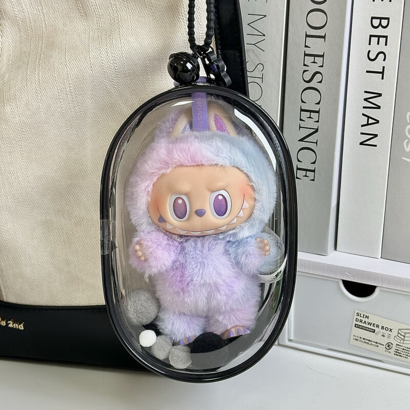 MPPMCK拉布布保护套泡泡玛特labubu搪胶毛绒公仔保护壳透明防尘罩超清 粉色【赠硅胶绳+毛球】不含娃