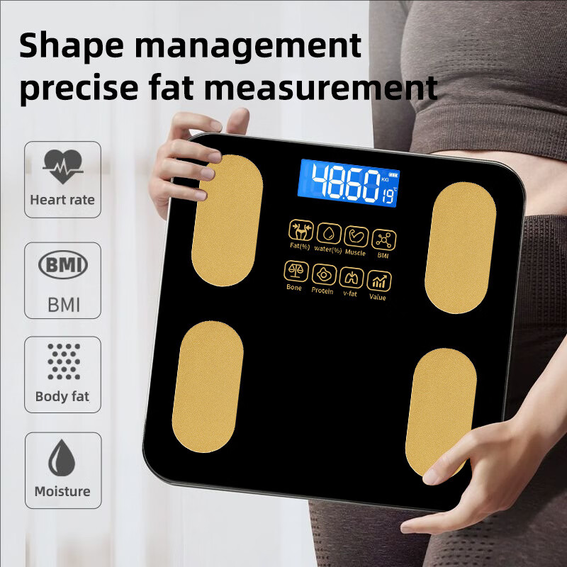 【直发】体重秤家用AI智能体脂秤充电款小型高精准人体称重 黑晶色【体重秤】充电款(1个装) 26*26CM