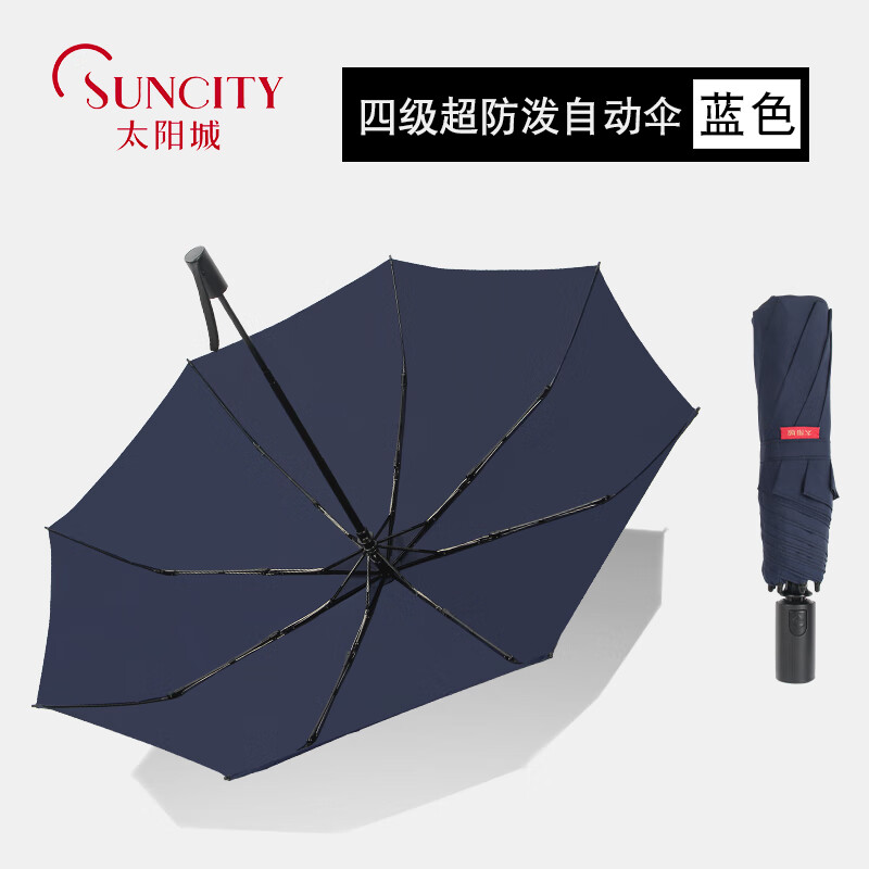 太陽(yáng)城雨傘一鍵開(kāi)收自動(dòng)傘男折疊傘商務(wù)全自動(dòng)超大加大晴雨傘兩用 藍色（單人商務(wù)雨傘）