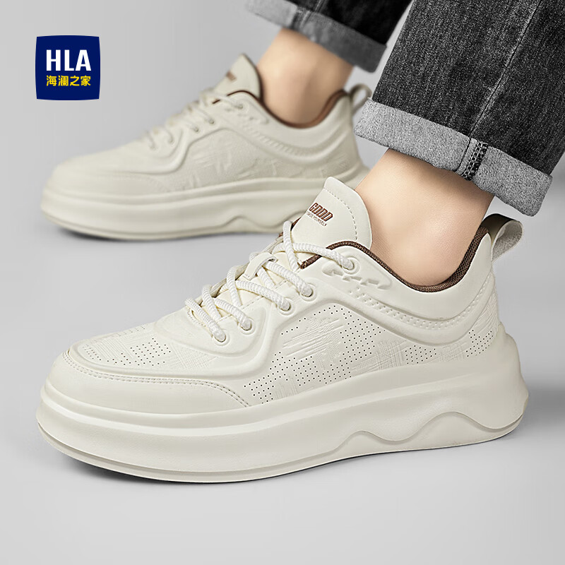 海澜之家(HLA)男鞋2025新款秋季透气板鞋小白鞋男士厚底增高潮鞋运动休闲鞋子男 白色 【冲孔透气】 42 【标准运动鞋码】
