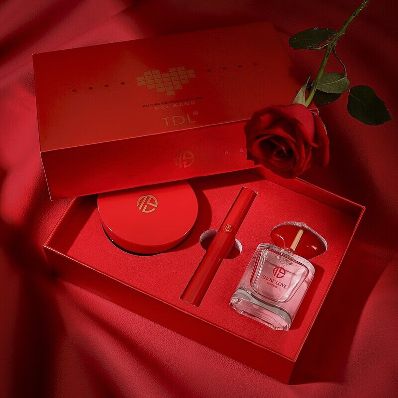 TDL口红套盒彩妆三件套气垫唇釉香水套装情人节礼物女友礼盒装 高端三件套
