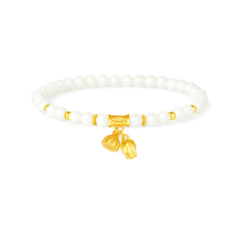 周大生S925银两世欢转运珠手串女单圈和田玉弹力绳手链送女友新年礼物 和田玉两世欢手串 【双圈】