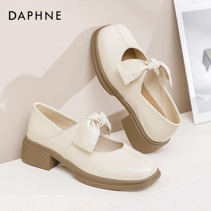 达芙妮复古玛丽珍女鞋2025新款鞋子女单鞋学院风乐福鞋厚底百搭小皮鞋JD 米白色【蝴蝶结款】 37 京东折扣/优惠券