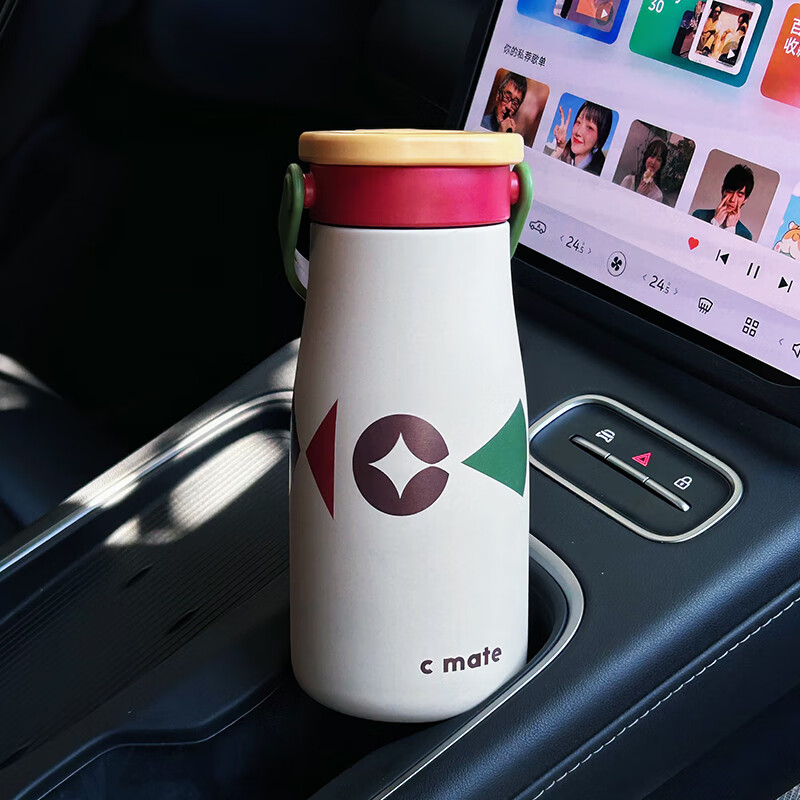 PGY日本进口品质牛奶瓶保温杯2025新款女生高颜值陶瓷内胆水杯便携茶 复古纪年600ml送狗狗零食贴+杯刷