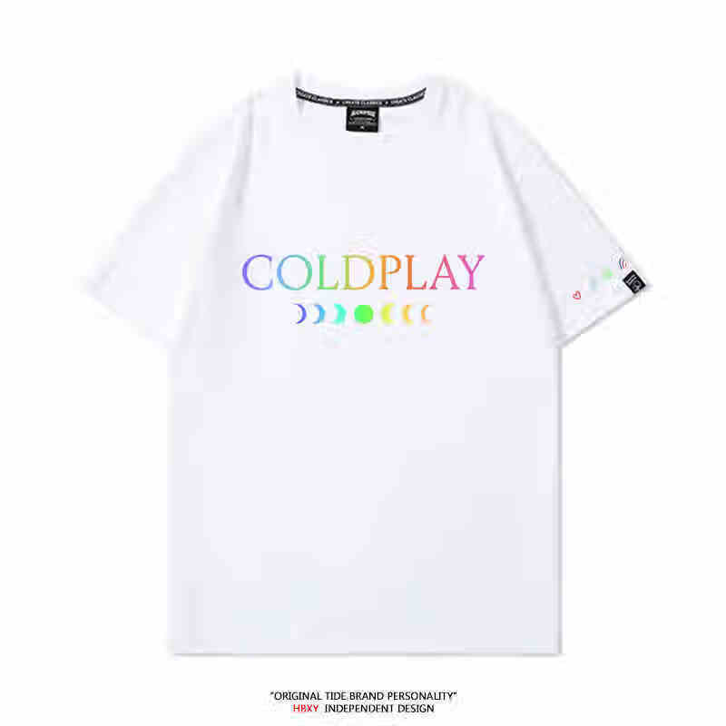 皇古迪ColdPlay酷玩乐队t恤专辑moon music印花短袖夏季演唱会周边休闲 白色一 S
