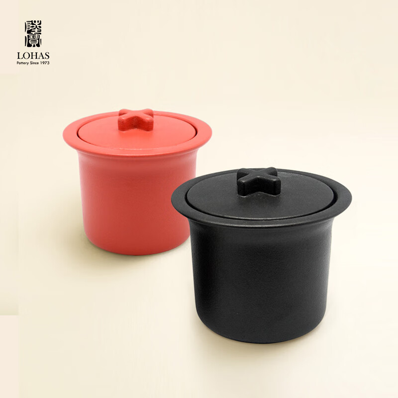 陆宝家用健康陶瓷炖盅隔水带盖十字炖罐400ml 给宝宝蒸蛋煲汤燕窝盅 富贵红 400ml