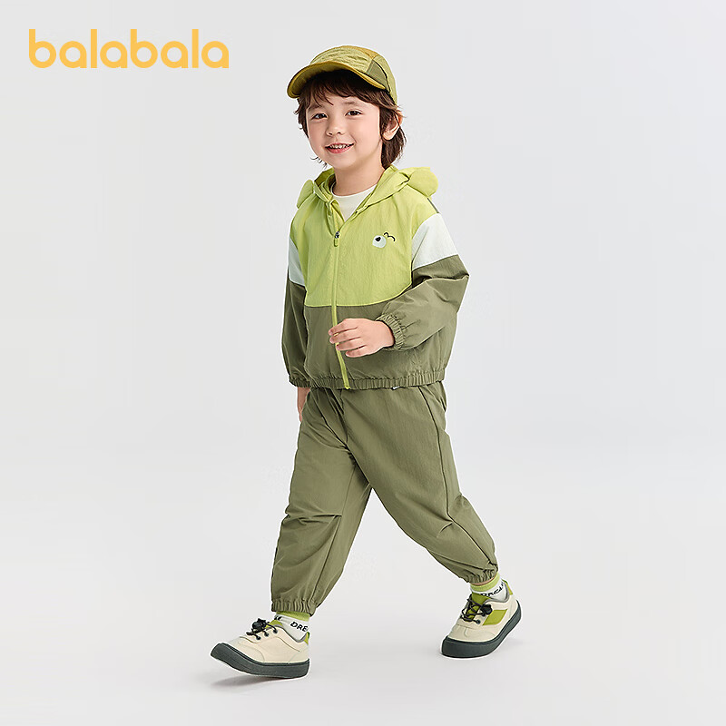 巴拉巴拉balaOne宝宝套装儿童长袖2件套男童女童2025新款秋装户外 黄绿色调00334 100