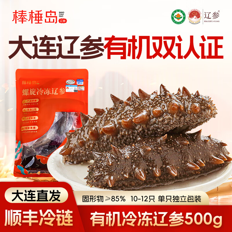 棒棰岛大连有机冷冻海参500g辽刺参非即食海鲜水产孕妇底播辽参生鲜特产 冷冻海参 500g 10-12头简装 家庭经济装