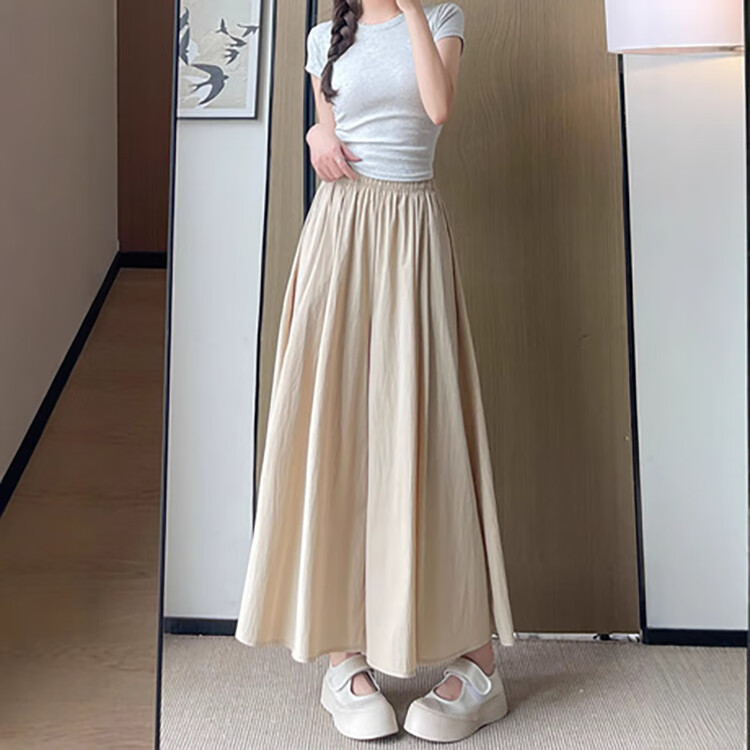 燠阳新款山本裙裤女夏季薄款高腰休闲显瘦垂感小个子冰丝阔腿裤子 杏色 L 【101-125斤】裤长80cm左右